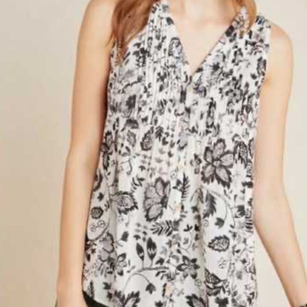 Anthropologie Maeve Black and Cream Floral Top Size Medium